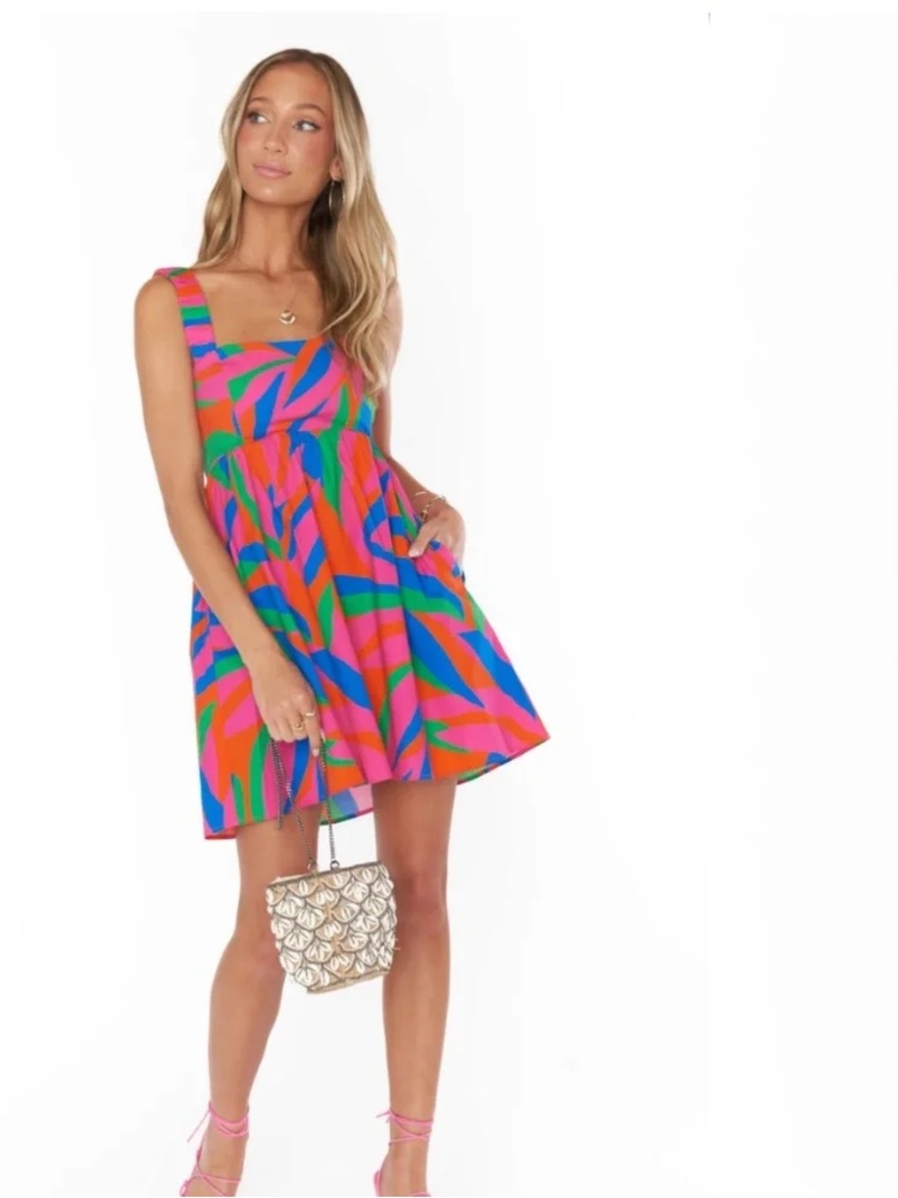 Show Me your Mumu Fling Mini Dress Bright Multicolor Smocked Back Romanctic